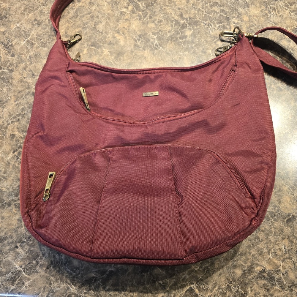 Travelon Anti-Theft Burgundy Round Hobo Bag Purse